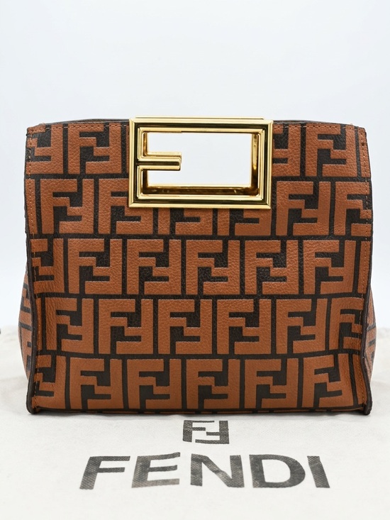 None Handbags - Brown and Black FF Logo Clutch with Gold-Tone Buckle